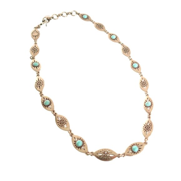 LUCKY BRAND Pierced oval links necklace w faux turquoise stones - Picture 1 of 5
